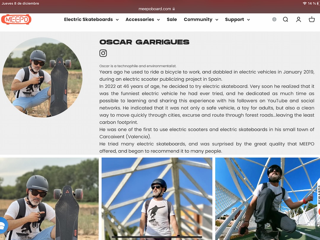 Oscar Garrigues Ambassador de Skates Eléctricos Meepo